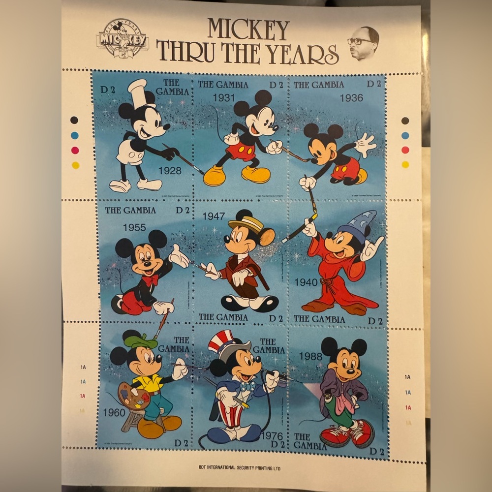 Disney Mickey and Minnie Mouse Through the Years Gambia Postage Stamps